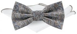 Męska Mucha w Komplecie z Poszetką - Chattier - Popiel z Akcentami Brązu. Szare krawaty i muchy męskie Chattier, bez wzorów, eleganckie. Za 65.00 zł.