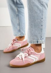 Różowe Sneakersy Tenisówki z Geometrycznym Motywem Telanilia. Czerwone trampki i tenisówki damskie Born2be, bez wzorów, z jeansu. Za 89.99 zł.