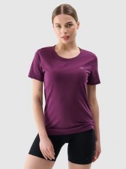 4F T-shirt regular gładki damski - fioletowy L. Fioletowe t-shirty damskie 4f, l, bez wzorów, z bawełny, bez kołnierzyka. Za 49.99 zł.