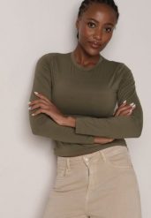 Ciemnobeżowa Gładka Bluzka z Długim Rękawem z Bawełną Moaneta. Brązowe bluzki damskie Born2be, m, bez wzorów, z bawełny, eleganckie, bez kołnierzyka, bez ramiączek. Za 69.99 zł.