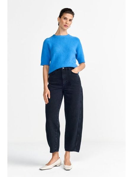 Rich & Royal Dzianinowa bluzka w kolorze niebieskim rozmiar: S. Niebieskie bluzki damskie Rich & Royal, s, bez wzorów, z dzianiny, bez kołnierzyka, bez ramiączek. Za 204.48 zł.