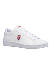 Trampki Męskie Skóra Court Shield. Białe trampki i tenisówki męskie K-Swiss, z aplikacjami, z koronki, bez zapięcia. Za 169.00 zł.