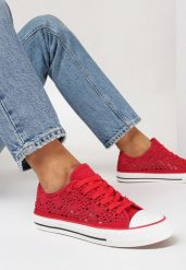 Czerwone Ażurowe Trampki z Cholewką Przed Kostkę Iilira. Czerwone trampki i tenisówki damskie Born2be, z aplikacjami, przed kostkę. Za 44.99 zł.