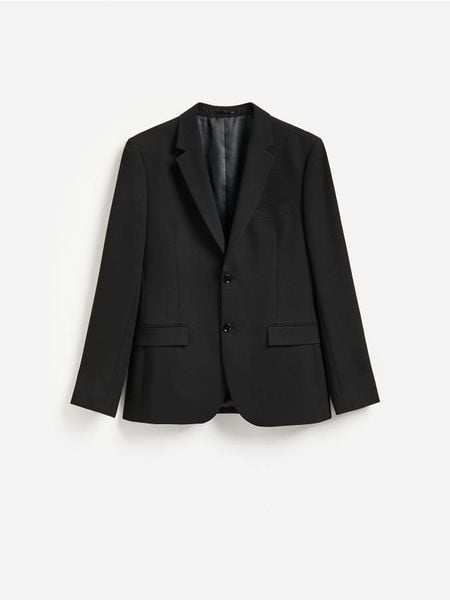 Marynarka slim fit z domieszką wiskozy - czarny. Czarne marynarki męskie Reserved, bez wzorów, z tkaniny. Za 359.99 zł.