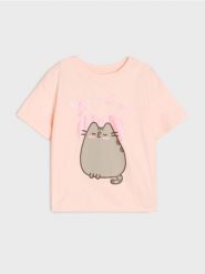 Bawełniana koszulka z nadrukiem Pusheen the Cat - różowy. Czerwone koszulki dziewczęce Sinsay, l, bez wzorów, z bawełny, bez ramiączek. Za 12.99 zł.