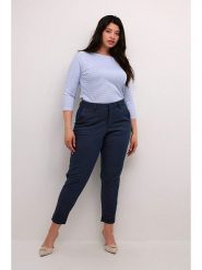 KAFFE curve Spodnie chino "Leana" w kolorze granatowym rozmiar: 50. Niebieskie spodnie materiałowe damskie KAFFE curve, bez wzorów, z podwyższonym stanem. Za 179.64 zł.
