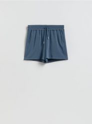 Szorty z wiskozą - granatowy. Niebieskie szorty damskie Reserved, bez wzorów, z dzianiny. Za 59.99 zł.