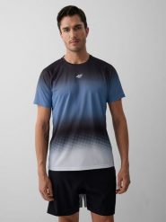 4F Koszulka do biegania regular szybkoschnąca męska - denim M. Niebieskie t-shirty sportowe męskie 4f, m, z denimu, bez ramiączek, do biegania. Za 129.99 zł.