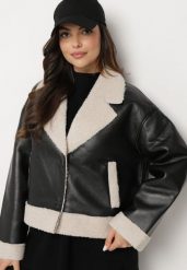 Czarna Kurtka Biker o Kroju Ramoneski z Futrzanymi Wstawkami i Ociepleniem Nikida. Czarne kurtki damskie Born2be, l, bez wzorów, z futra, bez kaptura. Za 289.99 zł.