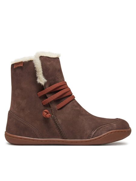 Camper Botki Peu K400505-016 Brązowy. Brązowe botki damskie Camper, z nubiku, bez obcasa, na płaskiej podeszwie, bez zapięcia. Za 979.99 zł.