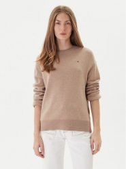 Tommy Hilfiger Sweter WW0WW46438 Beżowy Regular Fit. Brązowe swetry klasyczne damskie Tommy Hilfiger, xxl, z wełny, bez kołnierzyka. Za 559.99 zł.