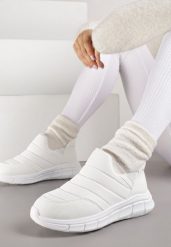 Białe Sneakersy Śniegowce na Platformie z Tłoczeniem i Pikowaną Cholewką Vermina. Białe śniegowce damskie Renee, z dresówki. Za 79.99 zł.