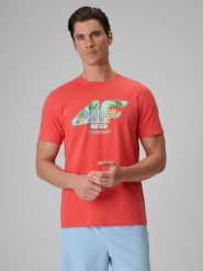 T-shirt regular z nadrukiem męski 4F 4FRSS26TTSHM4305. Czerwone t-shirty męskie 4f, na lato, l, bez wzorów, z bawełny, bez kołnierzyka. Za 69.99 zł.