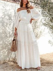 Milan Kiss Sukienka w kolorze białym rozmiar: XL. Białe sukienki damskie Milan Kiss, xl, bez wzorów, z wiskozy, bez kołnierzyka, bez ramiączek, maxi, rozkloszowane. Za 195.99 zł.