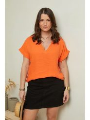 Curvy Lady Lniana koszulka w kolorze pomarańczowym rozmiar: 44/46. Pomarańczowe bluzki damskie Curvy Lady, bez wzorów, ze lnu, klasyczne, bez kołnierzyka, bez ramiączek. Za 140.53 zł.