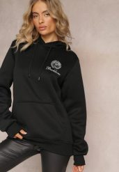 Czarna Klasyczna Bluza z Kieszenią i Kapturem oraz Nadrukiem Asolita. Czarne bluzy z kapturem damskie Renee, l, z bawełny. Za 69.99 zł.
