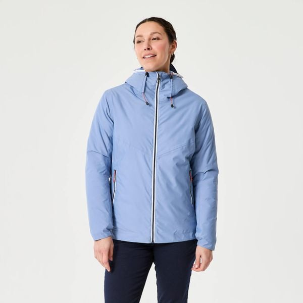 Ciepła kurtka żeglarska damska Decathlon 100. Niebieskie kurtki damskie TRIBORD, l, bez wzorów, z materiału, z kapturem. Za 179.99 zł.