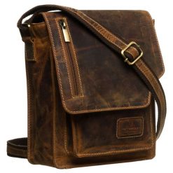 Listonoszka męska vintage w brązowym kolorze z klapką - Peterson. Brązowe saszetki męskie Peterson, ze skóry. Za 219.99 zł.