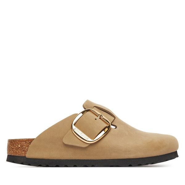 Klapki Birkenstock. Brązowe klapki damskie Birkenstock, bez wzorów, bez obcasa. Za 649.99 zł.