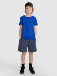 4F Spodenki dresowe chłopięce - szare 140 (9-10 lat). Szare szorty męskie 4f, z bawełny, bez kołnierzyka. Za 69.99 zł.