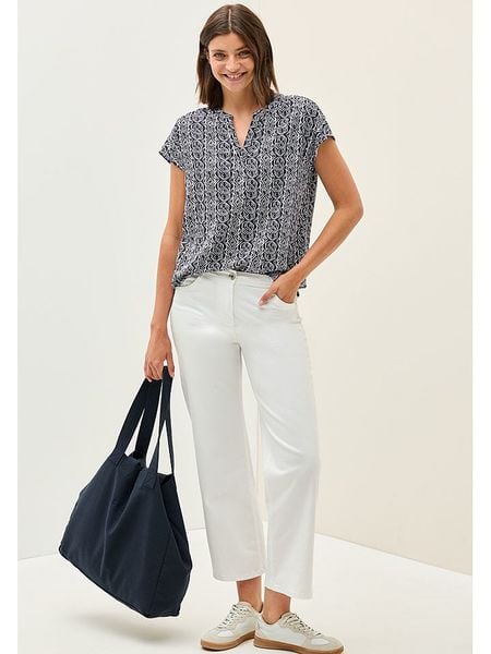 Cecil Bluzka w kolorze granatowo-białym rozmiar: XS. Białe bluzki damskie Cecil, xs, bez wzorów, z wiskozy, bez kołnierzyka, bez ramiączek. Za 60.73 zł.