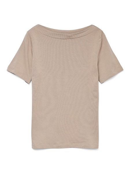 Vero Moda Koszulka w kolorze beżowym rozmiar: S. Brązowe bluzki damskie Vero Moda, s, bez wzorów, bez kołnierzyka, bez ramiączek. Za 52.55 zł.