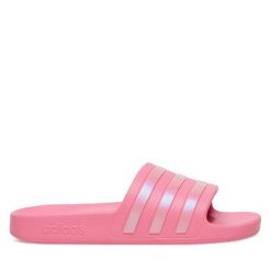 Klapki adidas. Czerwone klapki damskie Adidas, bez wzorów, bez obcasa. Za 109.99 zł.