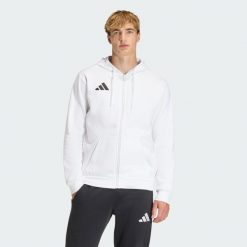 Bluza z kapturem i suwakiem na całej długości Entrada26. Białe bluzy sportowe męskie Adidas, z aplikacjami, z bawełny, eleganckie, bez kołnierzyka, bez ramiączek. Za 146.99 zł.