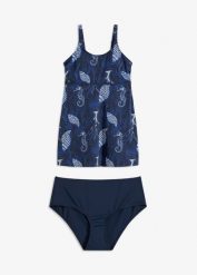 Długie tankini (komplet 2 cz.). Niebieskie bikini damskie bonprix, bez wzorów. Za 127.99 zł.