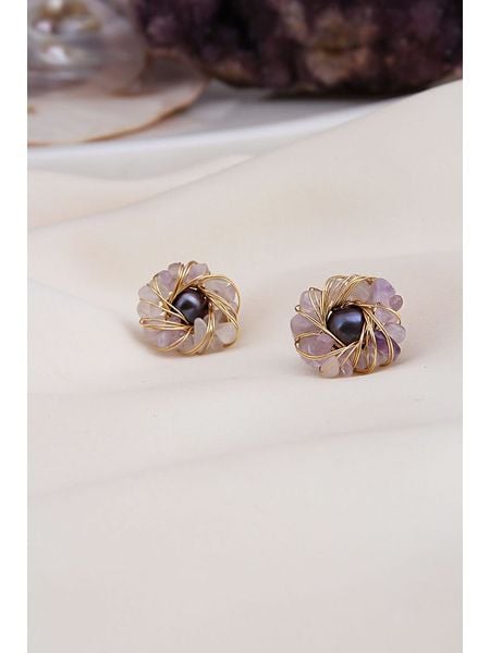 Pierres delicates Kolczyki-wkrętki z perłami w kolorze tahiti rozmiar: onesize. Różowe kolczyki damskie Pierres delicates, z ametystem, z mosiądzu. Za 69.75 zł.