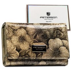 Złoty portfel damski wykonany ze skóry naturalnej i ekologicznej zamykany na zatrzask - Peterson. Żółte portfele damskie Peterson, bez wzorów, ze skóry. Za 129.99 zł.
