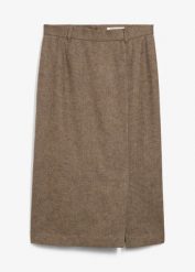 Spódnica ołówkowa z wełną. Brązowe spódniczki damskie bonprix, bez wzorów, z wełny, eleganckie, ołówkowe. Za 219.99 zł.