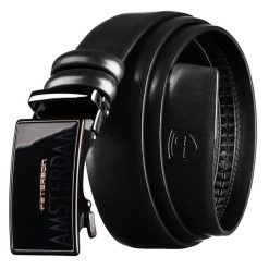 Czarny, elegancki pasek męski ze skóry naturalnej z automatyczną klamrą - Peterson. Czarne paski męskie Peterson, bez wzorów, ze skóry, eleganckie. Za 69.99 zł.