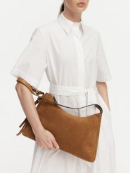 Tommy Hilfiger Torebka Th Statement Shoulder Bag Suede AW0AW18824 Brązowy. Brązowe torebki klasyczne damskie Tommy Hilfiger, bez wzorów, ze skóry, bez dodatków. Za 949.99 zł.