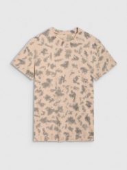 4F T-shirt oversize z nadrukiem męski - beżowy S. Brązowe t-shirty męskie 4f, m, bez wzorów, z bawełny, bez kołnierzyka. W wyprzedaży za 39.99 zł.