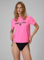 4F T-shirt loose z nadrukiem damski - różowy M. Czerwone t-shirty damskie 4f, m, bez wzorów, z bawełny, bez kołnierzyka. W wyprzedaży za 49.99 zł.