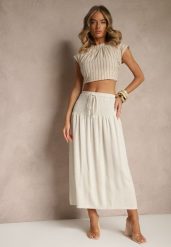 Beżowa Spódnica z Wiskozą i Lnem High Waist o Rozkloszowanym Kroju Lumerellea. Brązowe spódniczki damskie Renee, l, bez wzorów, ze lnu, eleganckie, z podwyższonym stanem, maxi, dopasowane. Za 49.99 zł.