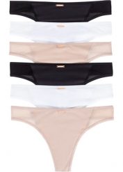 "Stringi ""Feel comfort"" z mikrofibry (6 par)". Białe stringi damskie bonprix, bez wzorów, z materiału. Za 74.99 zł.