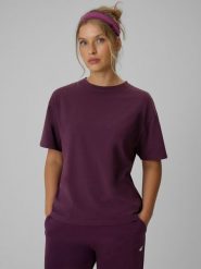 4F T-shirt loose gładki damski - fioletowy L. Fioletowe t-shirty damskie 4f, l, bez wzorów, z bawełny, bez kołnierzyka. Za 79.99 zł.