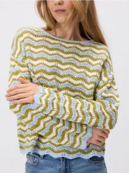 Bawełniany sweter w paski - jasnoniebieski. Niebieskie swetry klasyczne damskie Reserved, l, z bawełny, bez kołnierzyka. W wyprzedaży za 59.99 zł.