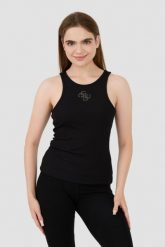 GUESS Czarny top Round Nk Guendalina. Czarne topy damskie Guess, s, z aplikacjami, bez kołnierzyka. W wyprzedaży za 113.99 zł.