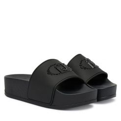 Klapki Liu Jo. Czarne klapki damskie Liu Jo, bez wzorów, bez obcasa. Za 279.99 zł.