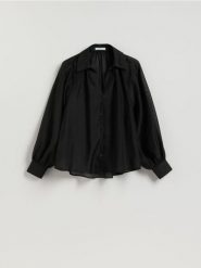 Transparentna koszula - czarny. Czarne koszule damskie Reserved, l, bez wzorów, z tkaniny, bez kołnierzyka, bez ramiączek. Za 99.99 zł.