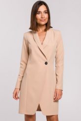 Elegancka sukienka marynarka biznesowa z kołnierzem do pracy beżowa. Brązowe marynarki i żakiety damskie Sukienki.shop, s, bez wzorów, biznesowe. Za 309.00 zł.