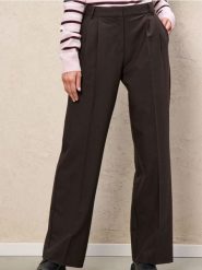 Spodnie wide leg z zakładkami - brązowy. Brązowe spodnie materiałowe damskie Sinsay, bez wzorów. Za 59.99 zł.