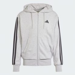Bluza z kapturem Essentials 3-Stripes French Terry Full-Zip. Czarne bluzy z kapturem męskie Adidas, l, z materiału. Za 276.85 zł.