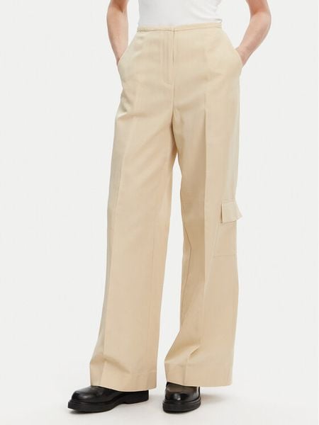 Calvin Klein Spodnie materiałowe K20K208168 Beżowy Wide Leg. Brązowe spodnie materiałowe damskie CALVIN KLEIN, bez wzorów, z bawełny. Za 489.99 zł.