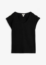 T-shirt z szydełkową wstawką. Czarne t-shirty damskie bonprix, bez wzorów, bez kołnierzyka. Za 32.99 zł.