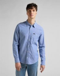 LEE LEESURE SHIRT MĘSKA KOSZULA BLUE UNION L66NORUF 112145386. Niebieskie koszule męskie Lee, l, bez wzorów, bez kołnierzyka, bez ramiączek. Za 149.99 zł.