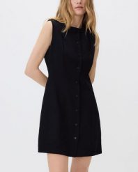 Sukienka mini z regulowaniem na plecach - czarny. Czarne sukienki damskie Reserved, l, bez wzorów, z tkaniny, bez kołnierzyka, bez ramiączek, mini, dopasowane. Za 159.99 zł.